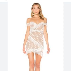Size S Majorelle brand white polka dot “Bandit” dress from Revolve
